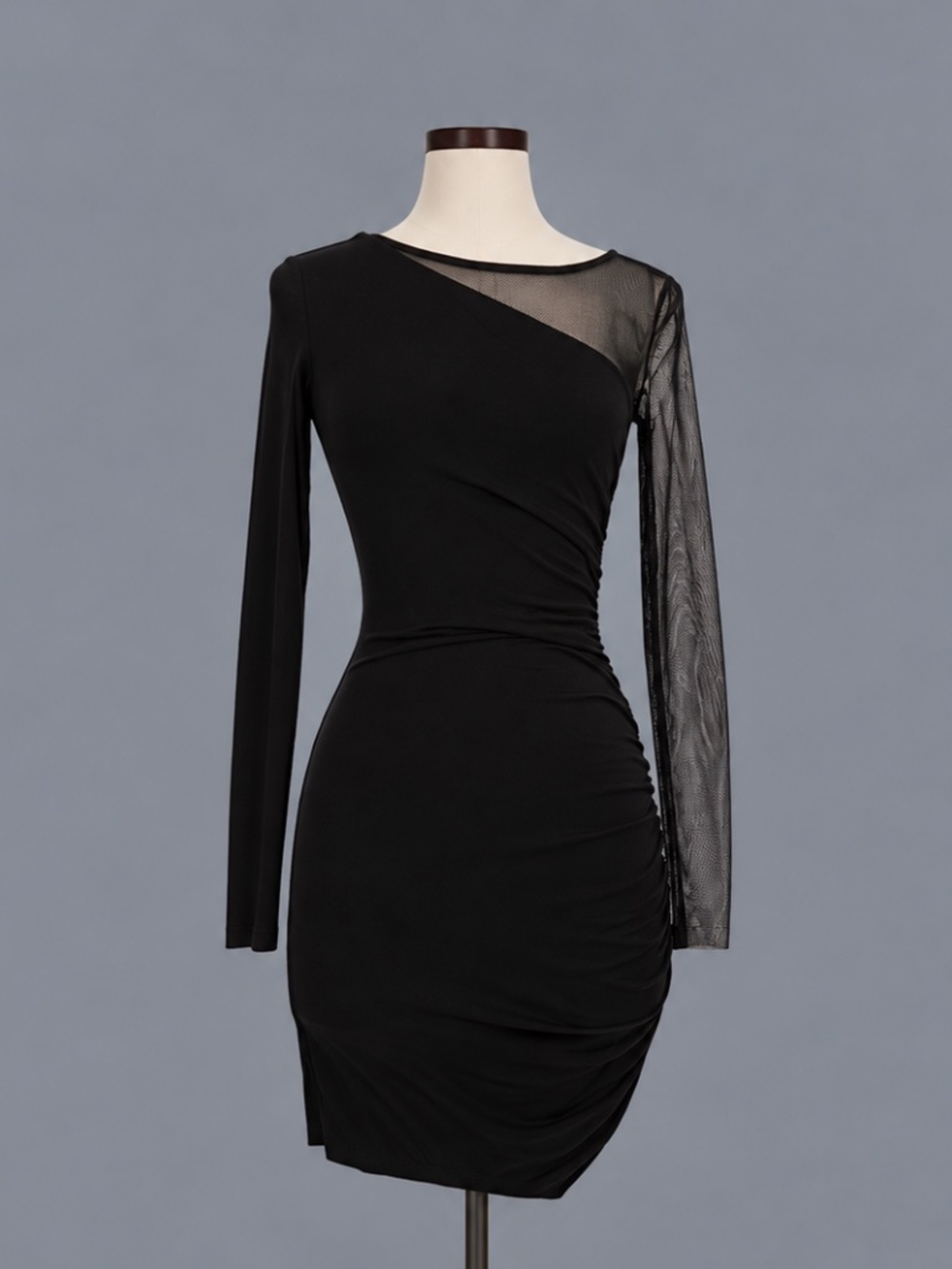 Bailey 44 Black Mesh Ruched Bodycon Dress – XS